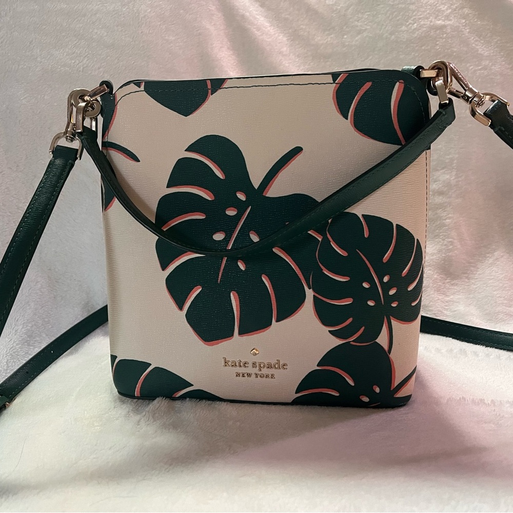 Kate Spade Darcy Monstera Leaf Small Bucket Bag
